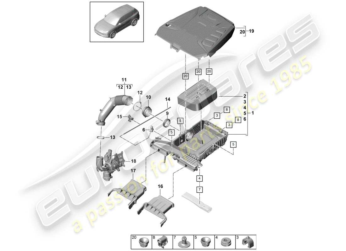 porsche cayenne e3 (2019) air cleaner with connecting part diagram