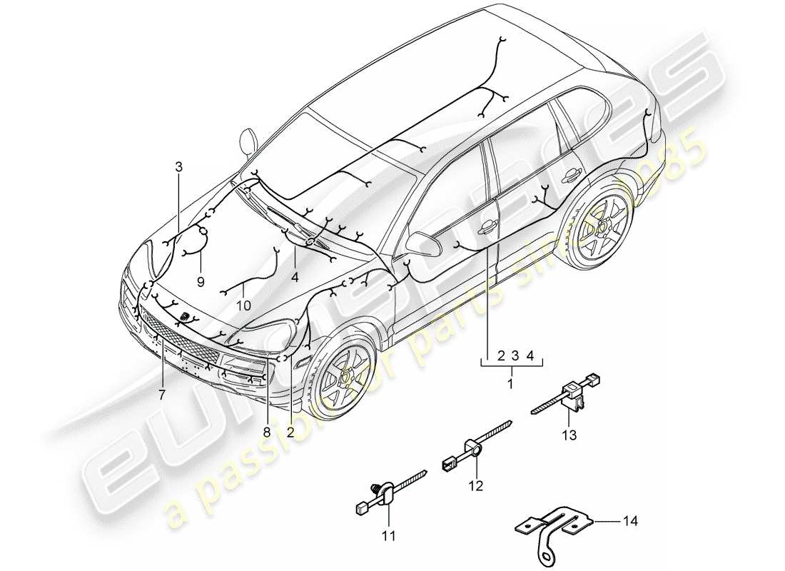 porsche cayenne (2008) wiring harnesses part diagram