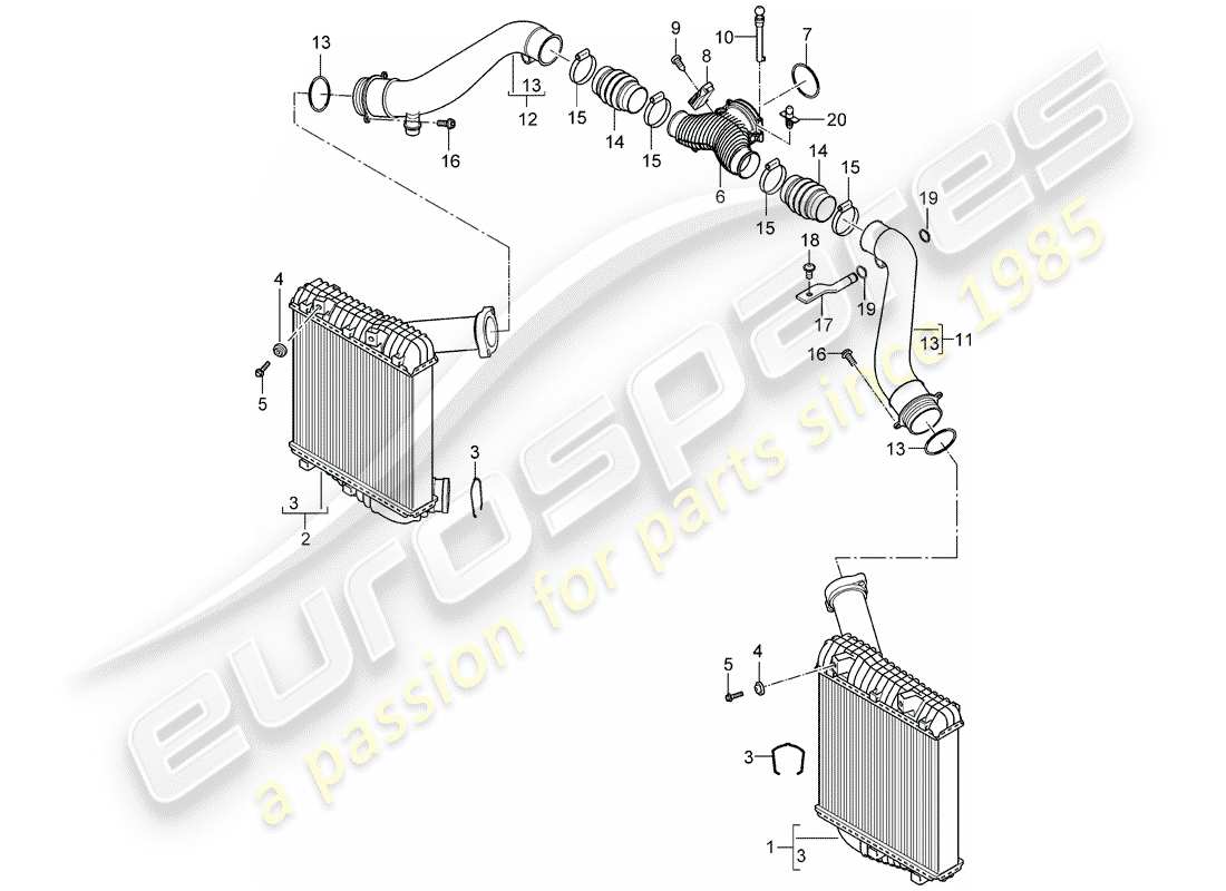 porsche cayenne (2010) charge air cooler part diagram