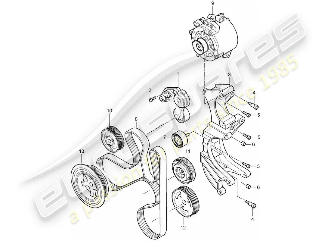 porsche cayenne (2010) belt tensioning damper part diagram