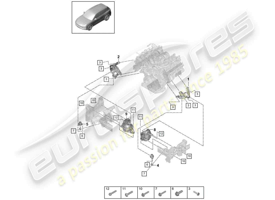 porsche cayenne e3 (2019) engine lifting tackle part diagram