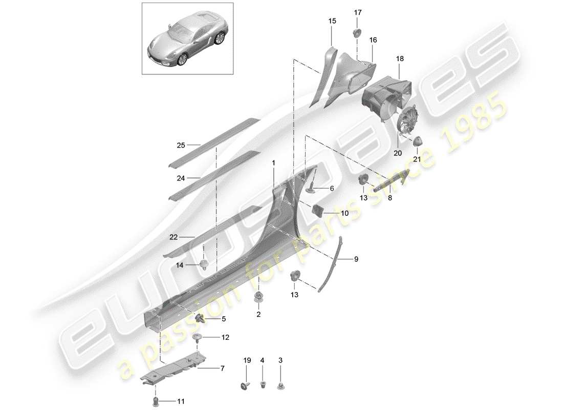 porsche cayman 981 (2015) side member trim part diagram