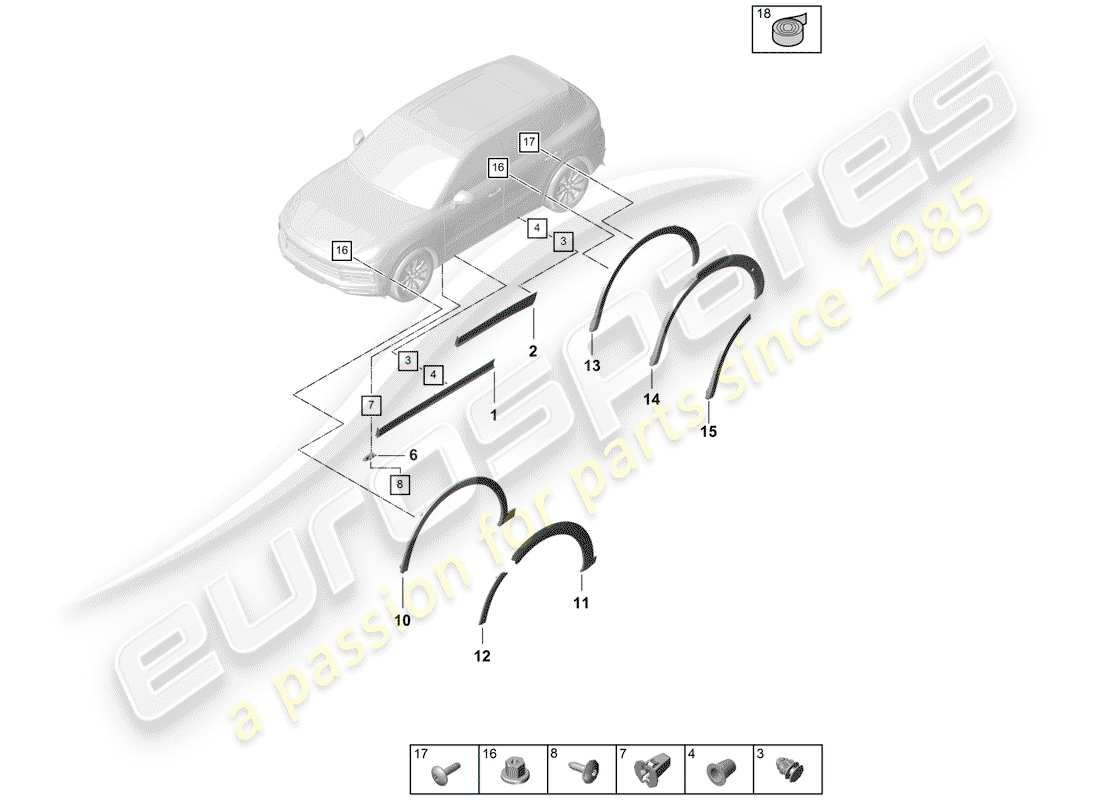 porsche cayenne e3 (2018) wheel arch cover part diagram