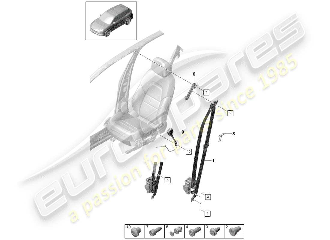 porsche cayenne e3 (2018) three-point seat belt part diagram