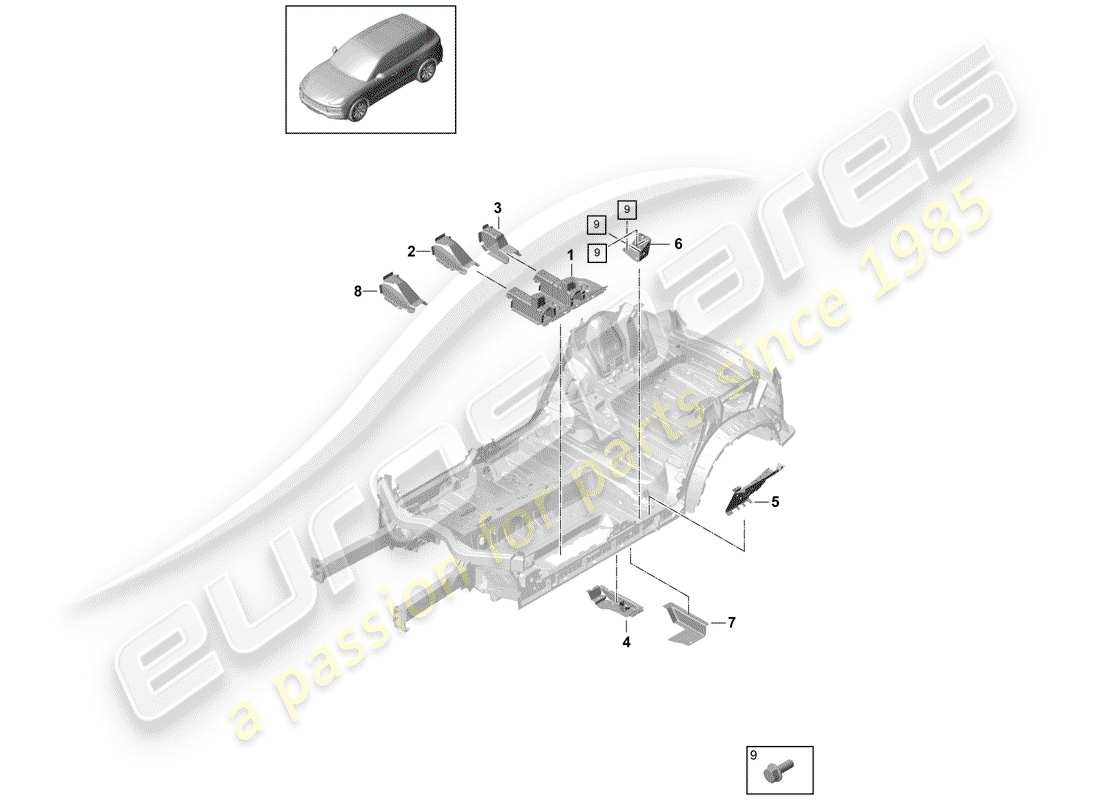 porsche cayenne e3 (2018) floor plates part diagram