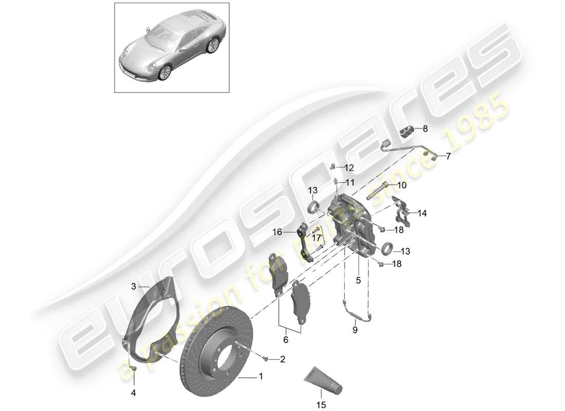 porsche 991 gen. 2 (2017) disc brakes part diagram