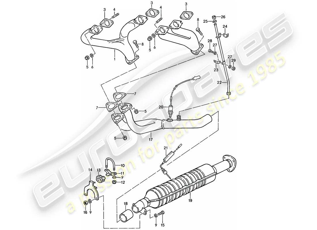 porsche 944 (1987) exhaust system - catalyst part diagram