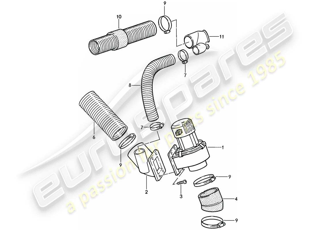 porsche 911 (1988) additional blower - air duct part diagram