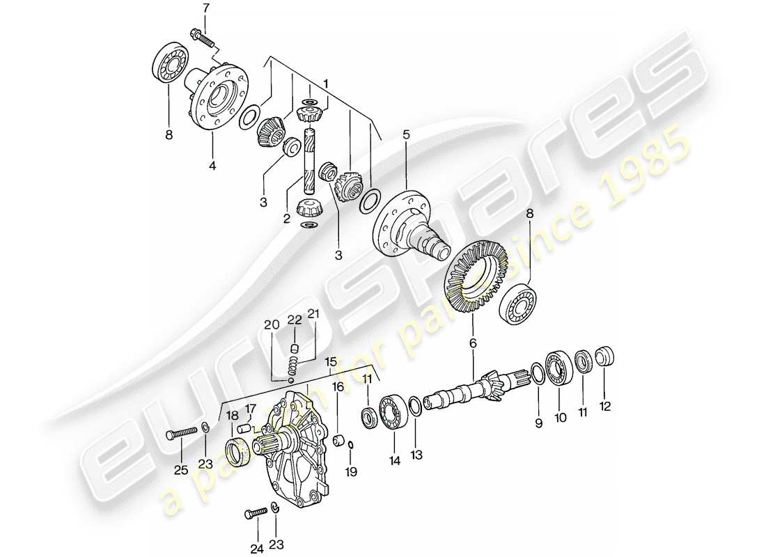 porsche 924 (1977) differential - automatic transmission part diagram