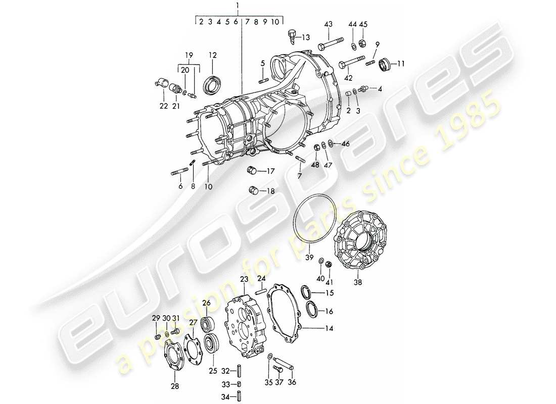 porsche 911/912 (1968) replacement transmission - transmission case - die casting - d - mj 1969>> part diagram