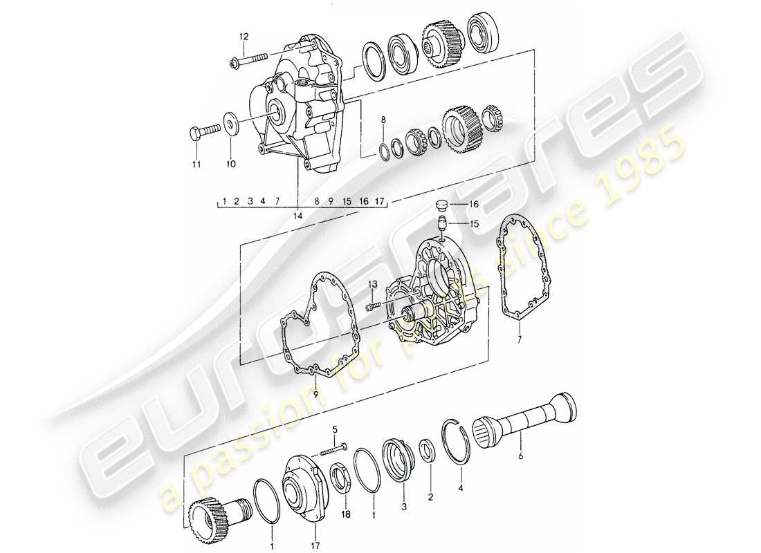 porsche 993 (1995) tiptronic - spur gears - intermediate plate part diagram