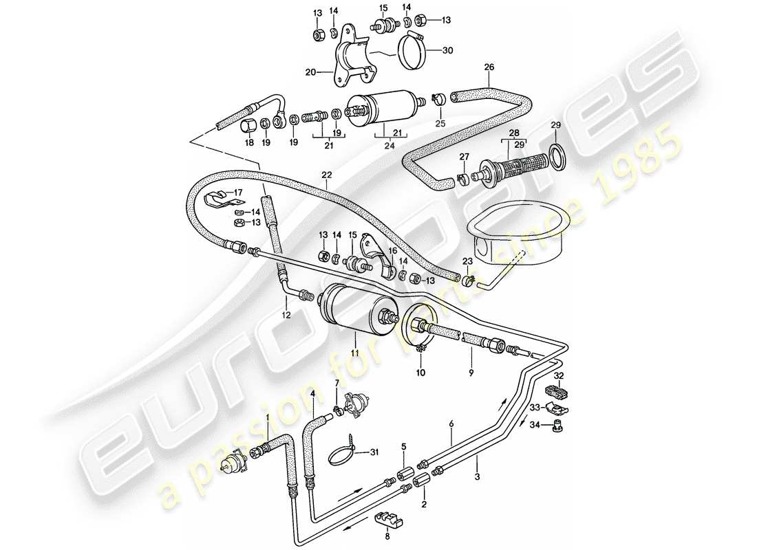 porsche 924s (1987) fuel system part diagram