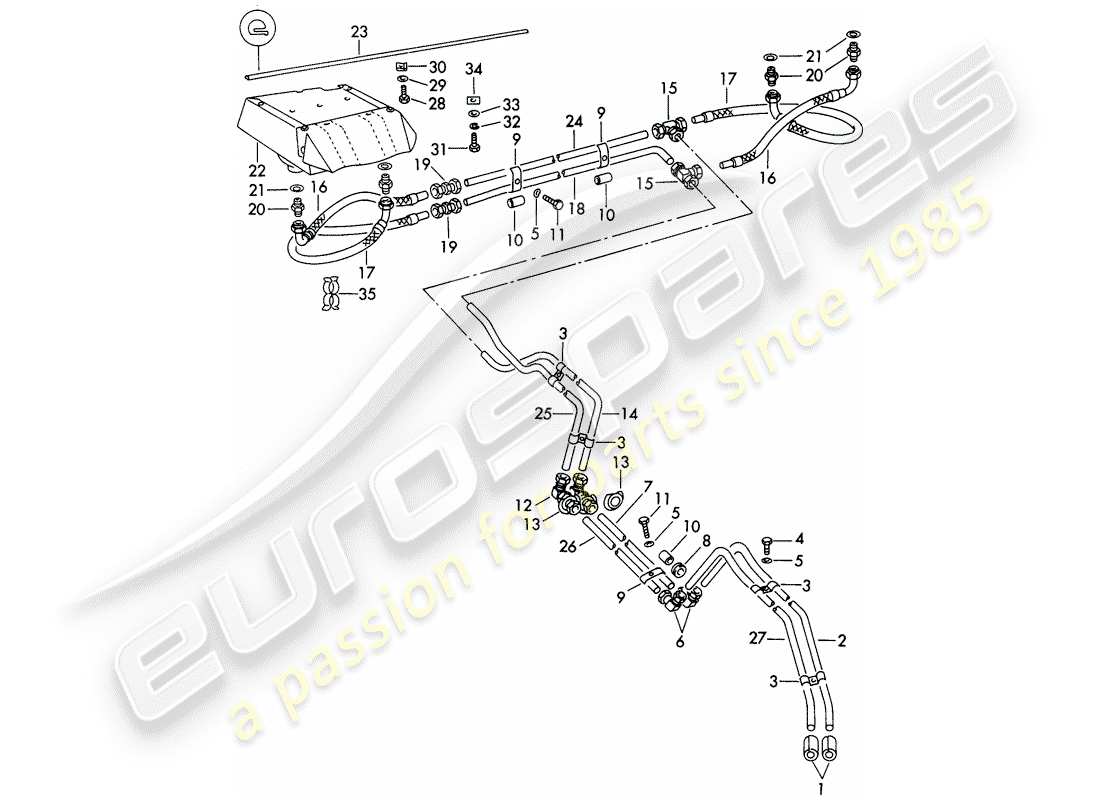 porsche 356b/356c (1965) oil pipe - oil cooler part diagram