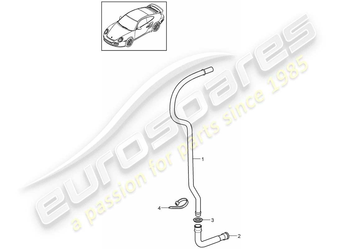 porsche 911 t/gt2rs (2012) water drain pipe part diagram