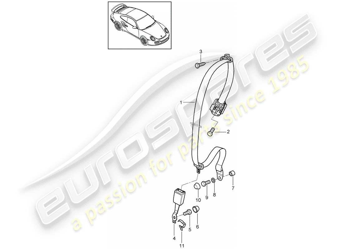 porsche 911 t/gt2rs (2013) seat belt part diagram