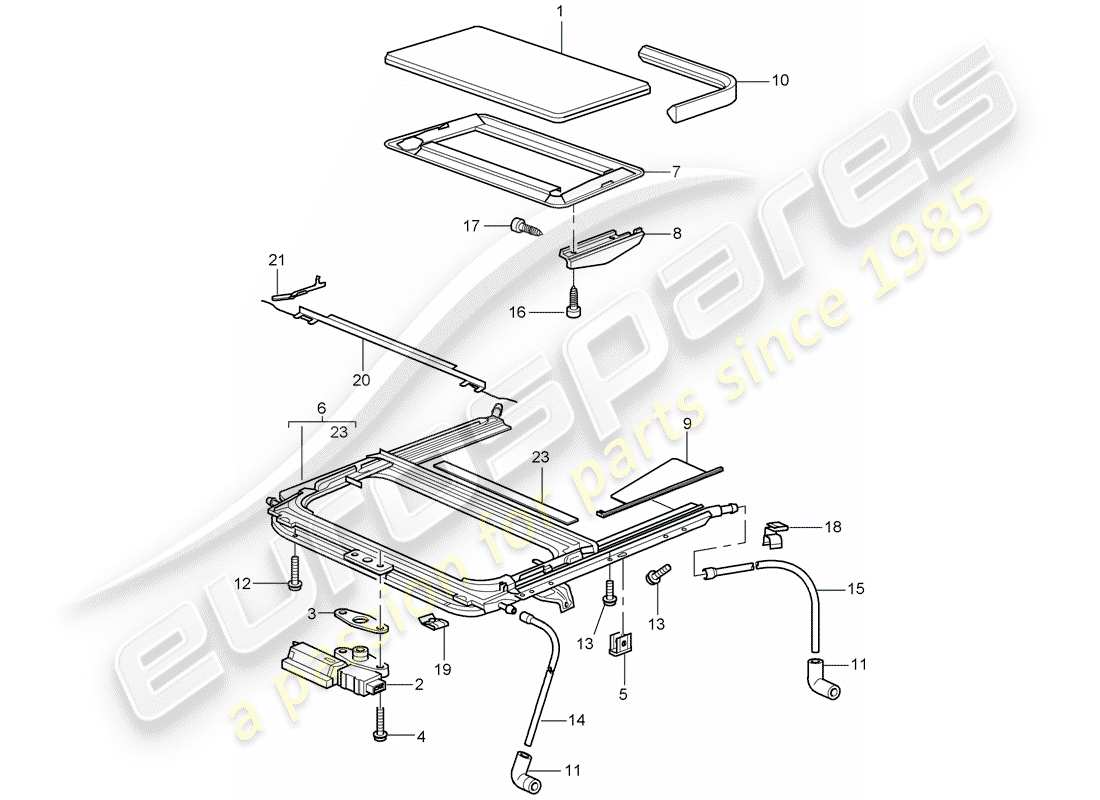 porsche 997 (2007) sunroof part diagram