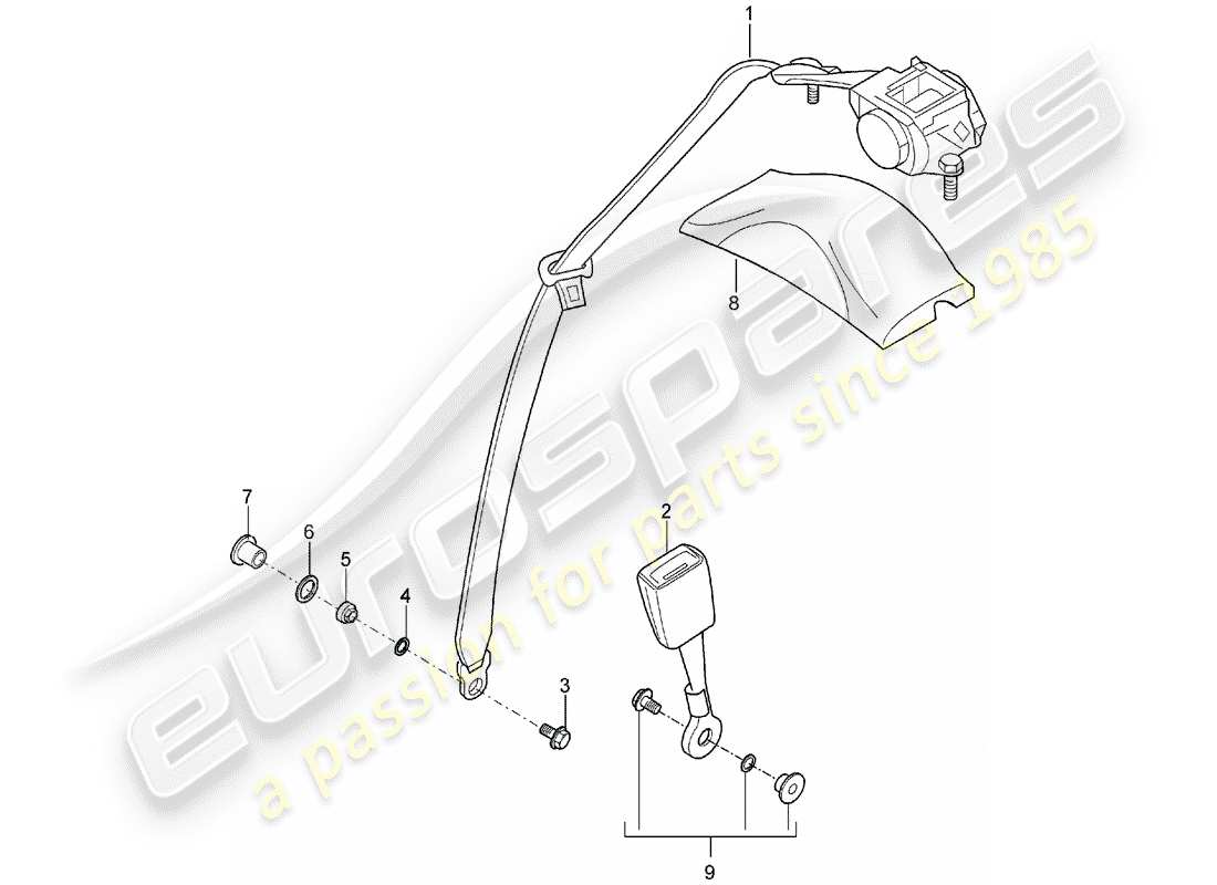 porsche carrera gt (2004) seat belt - 3-point automat. seat belt part diagram