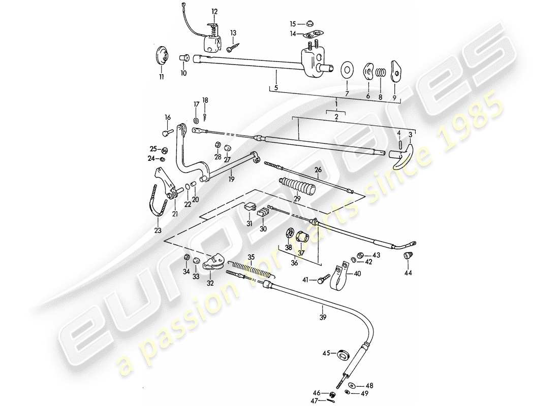 porsche 356b/356c (1965) handbrake part diagram