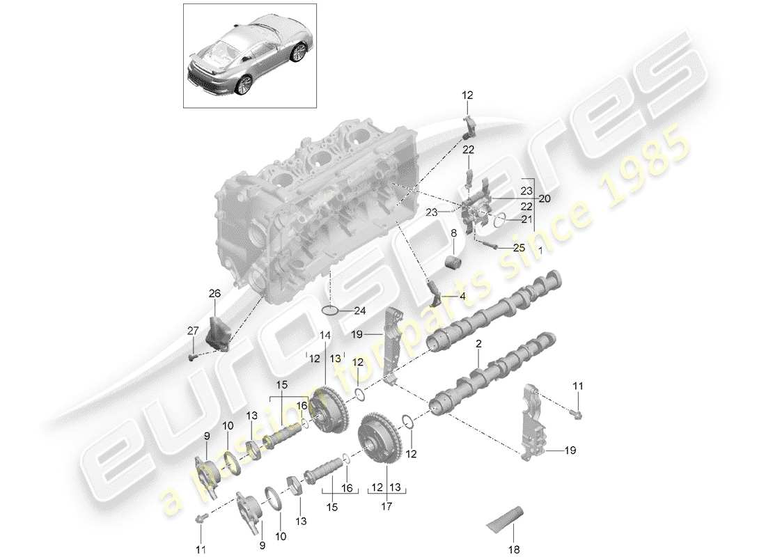 porsche 991r/gt3/rs (2018) camshaft part diagram