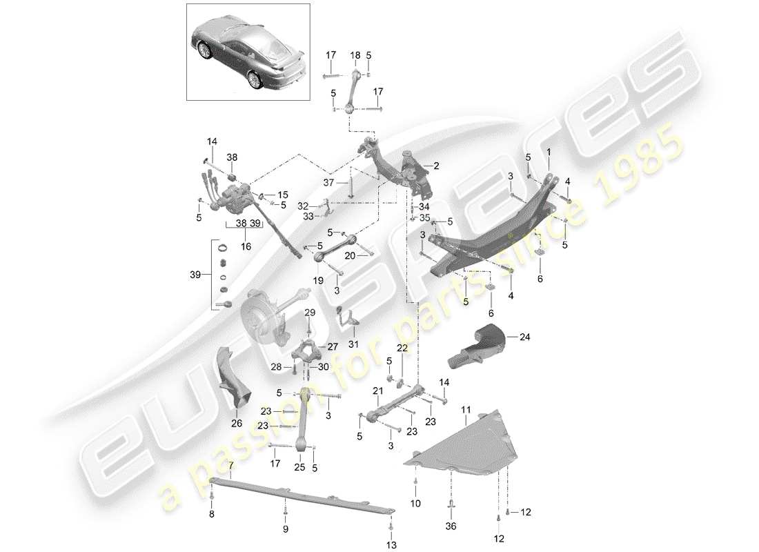 porsche 991r/gt3/rs (2016) rear axle part diagram