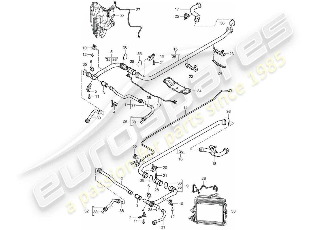 porsche 997 (2007) water cooling 2 part diagram