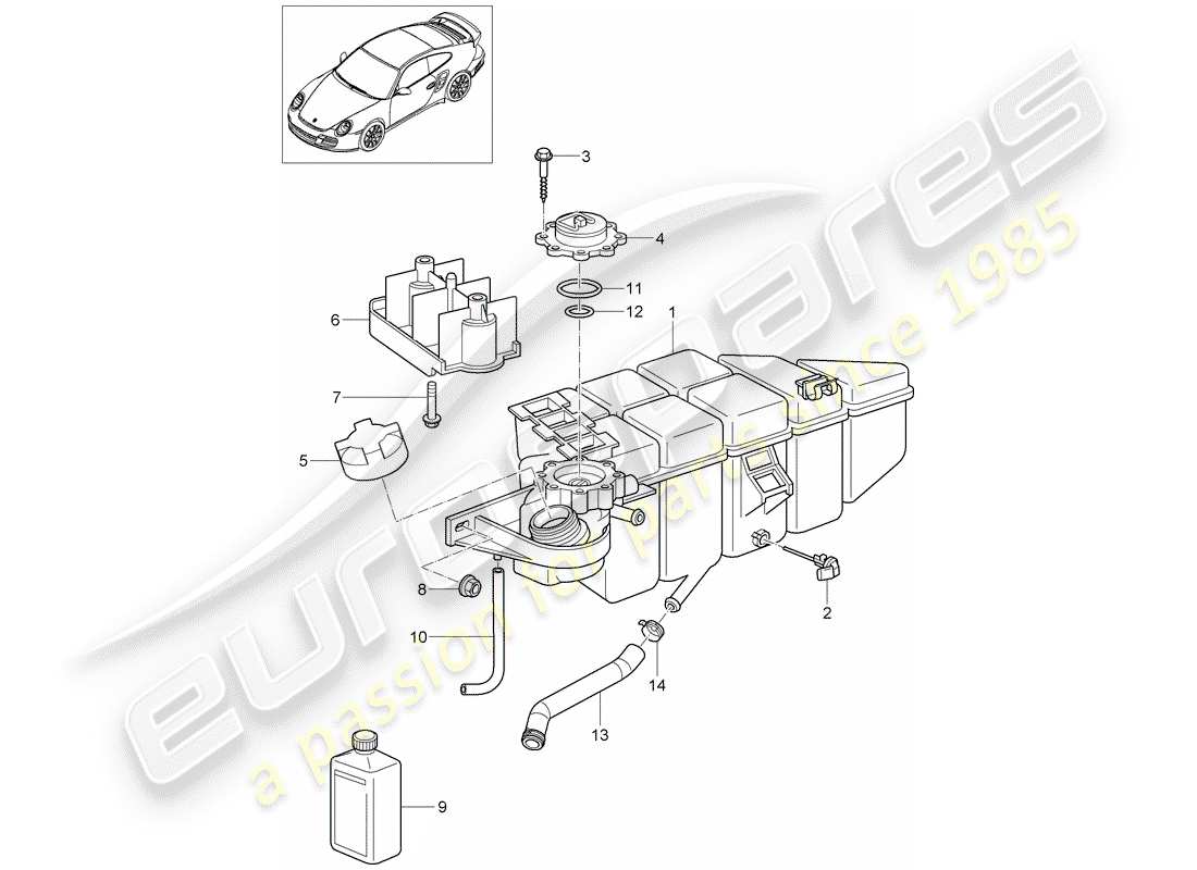 porsche 911 t/gt2rs (2013) water cooling 4 part diagram