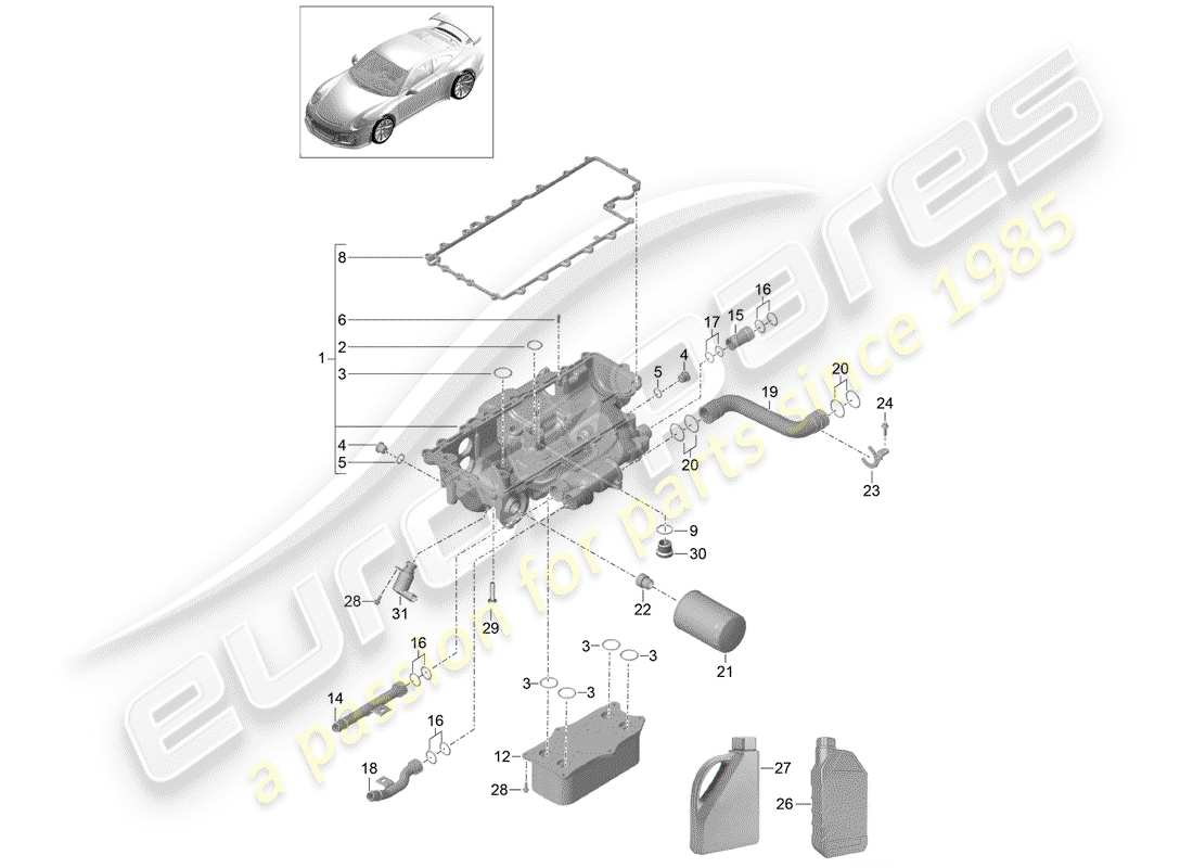 porsche 991r/gt3/rs (2016) oil filter part diagram