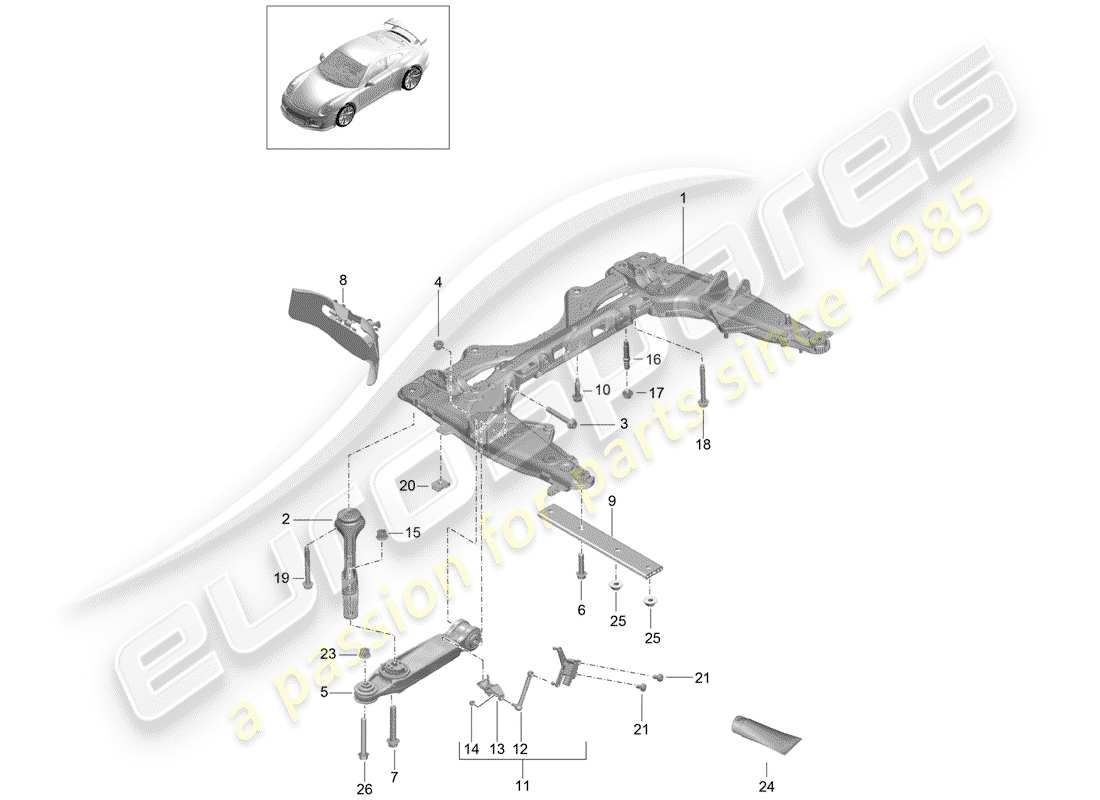 porsche 991r/gt3/rs (2016) cross member part diagram