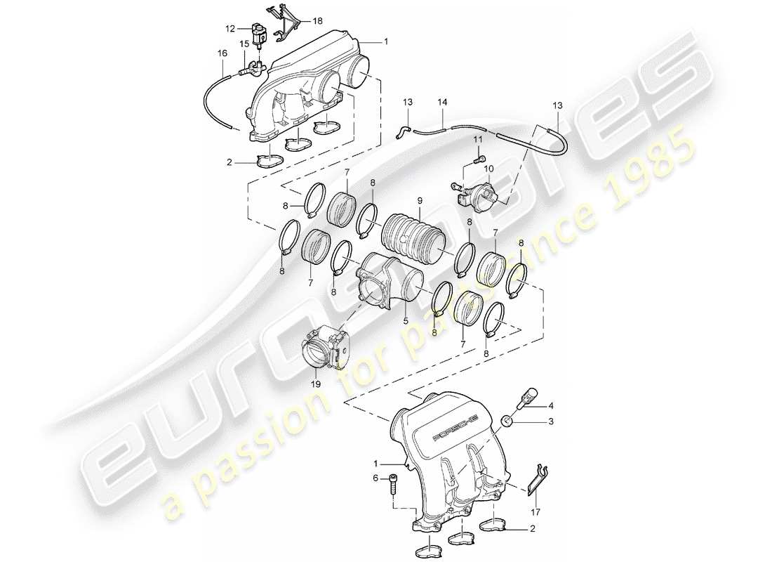 porsche 997 (2007) intake air distributor part diagram