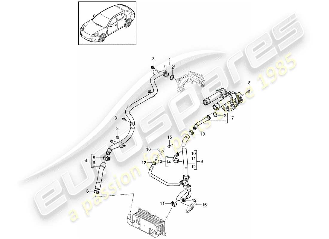 porsche panamera 970 (2012) water cooling 2 part diagram