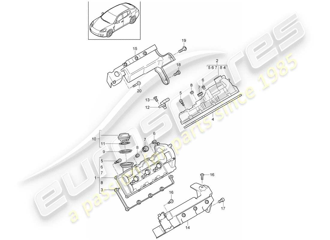 porsche panamera 970 (2012) valve cover part diagram