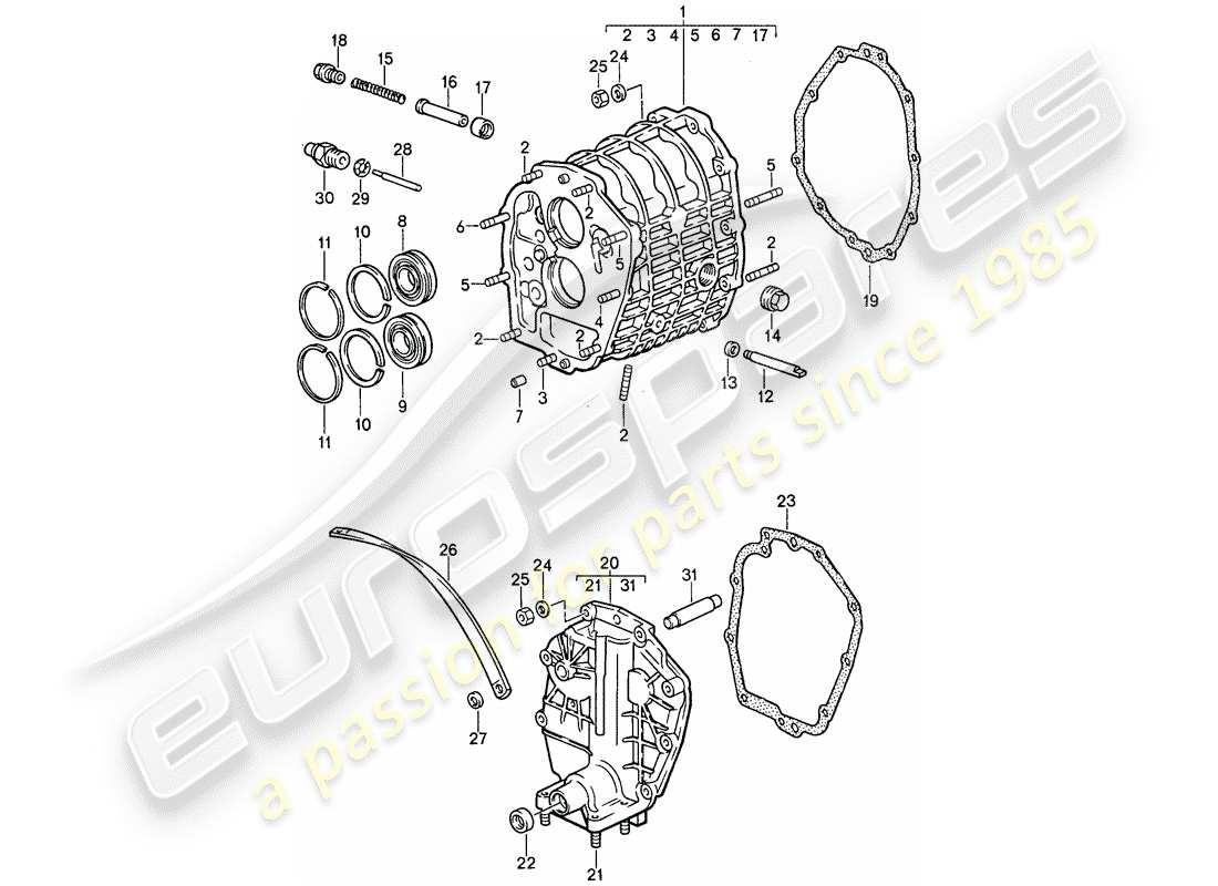 porsche 911 (1989) gear housing - transmission cover part diagram