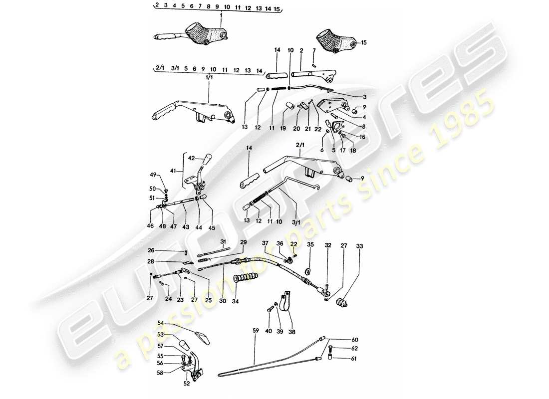 porsche 914 (1973) handbrake - manual throttle - heater - actuator part diagram