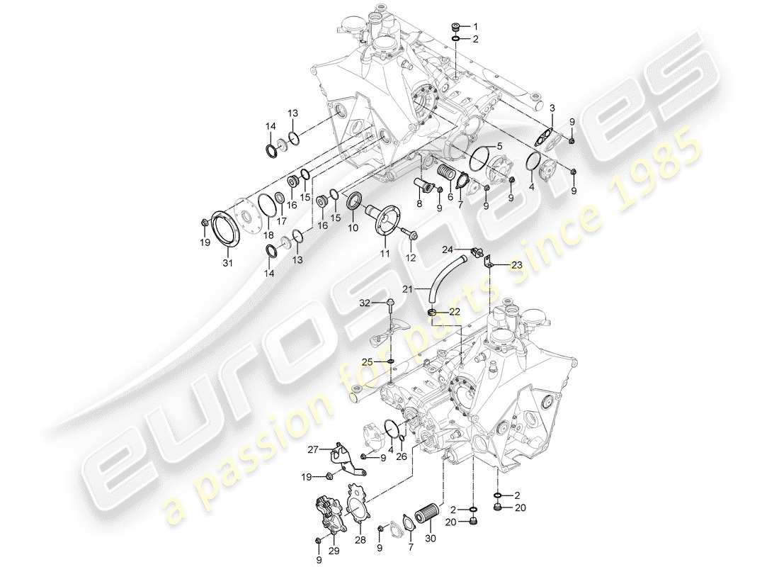 porsche carrera gt (2006) transmission case part diagram