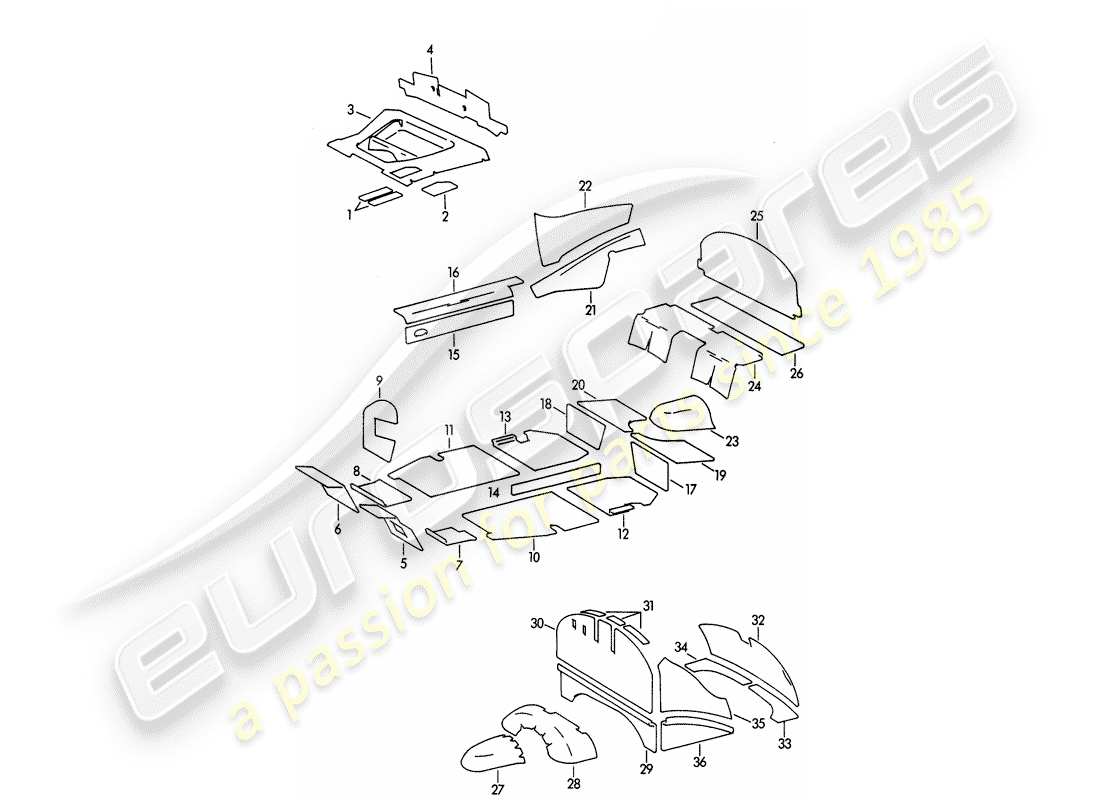 porsche 356b/356c (1962) body shell - damping mat part diagram