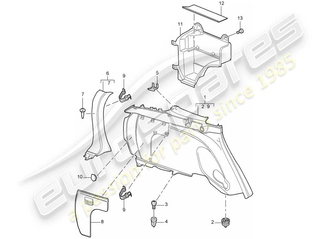 porsche cayenne (2004) side trim panel part diagram