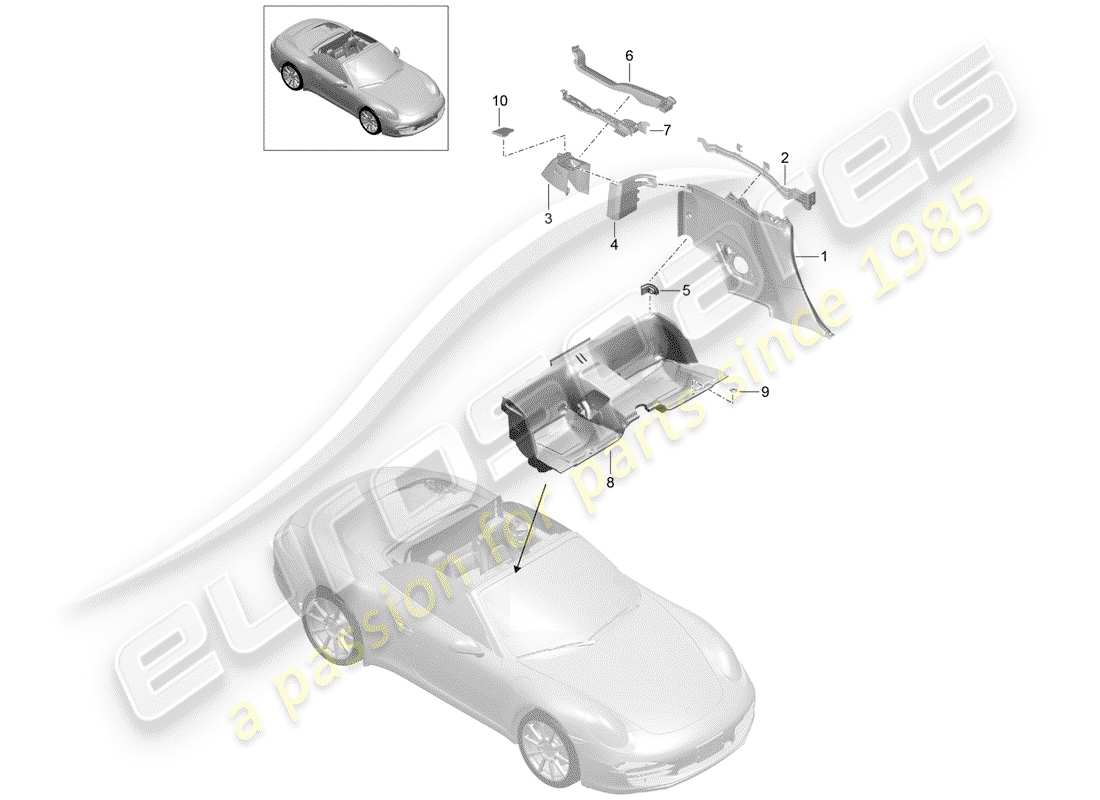 porsche 991 (2013) side trim panel part diagram