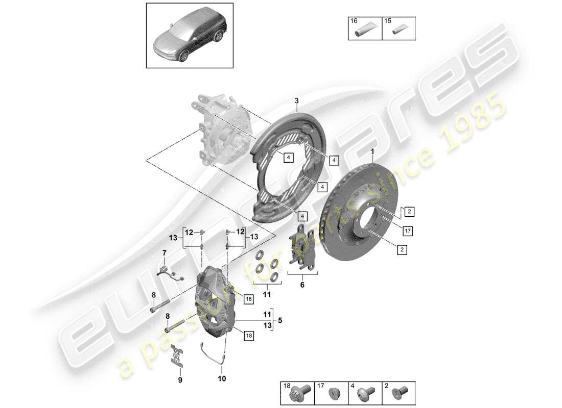 porsche cayenne e3 (2018) disc brakes part diagram