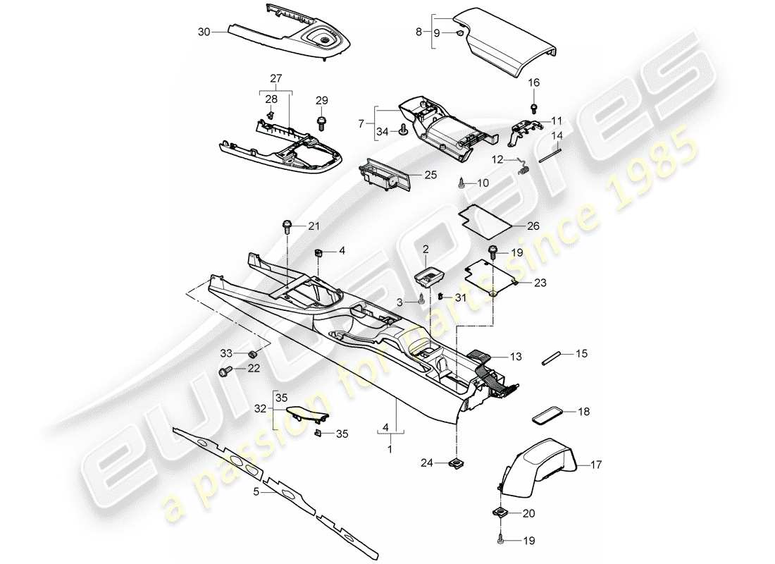 porsche 997 gen. 2 (2011) center console part diagram