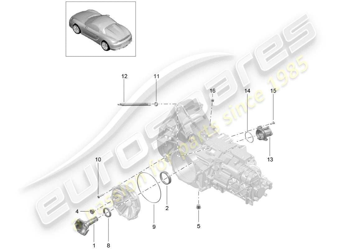 porsche boxster spyder (2016) manual gearbox part diagram