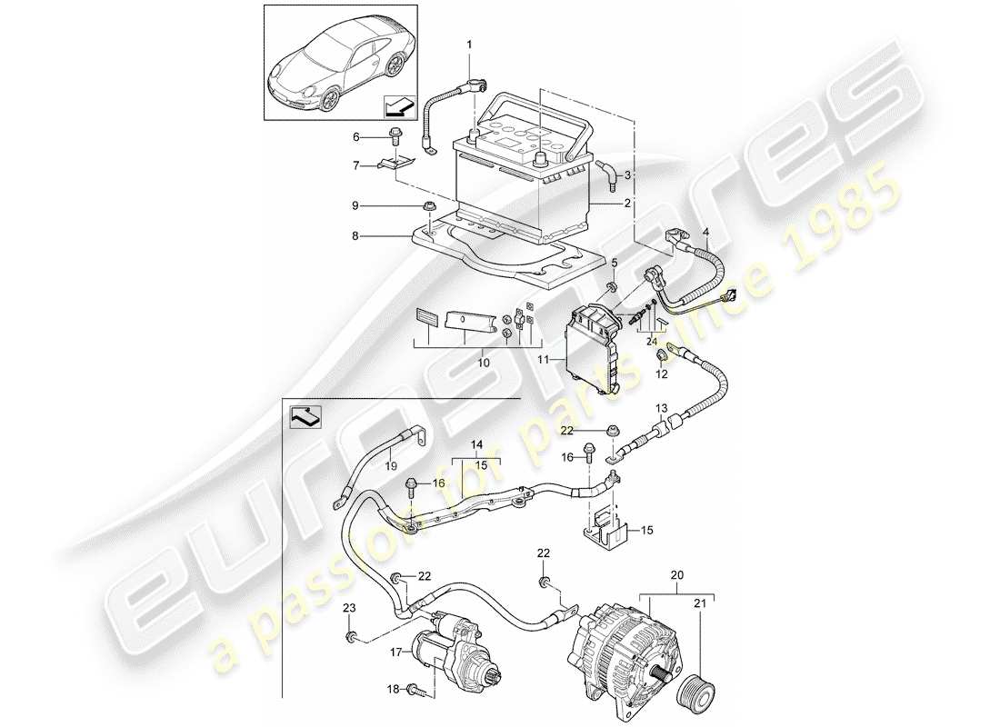 porsche 997 gen. 2 (2010) battery part diagram