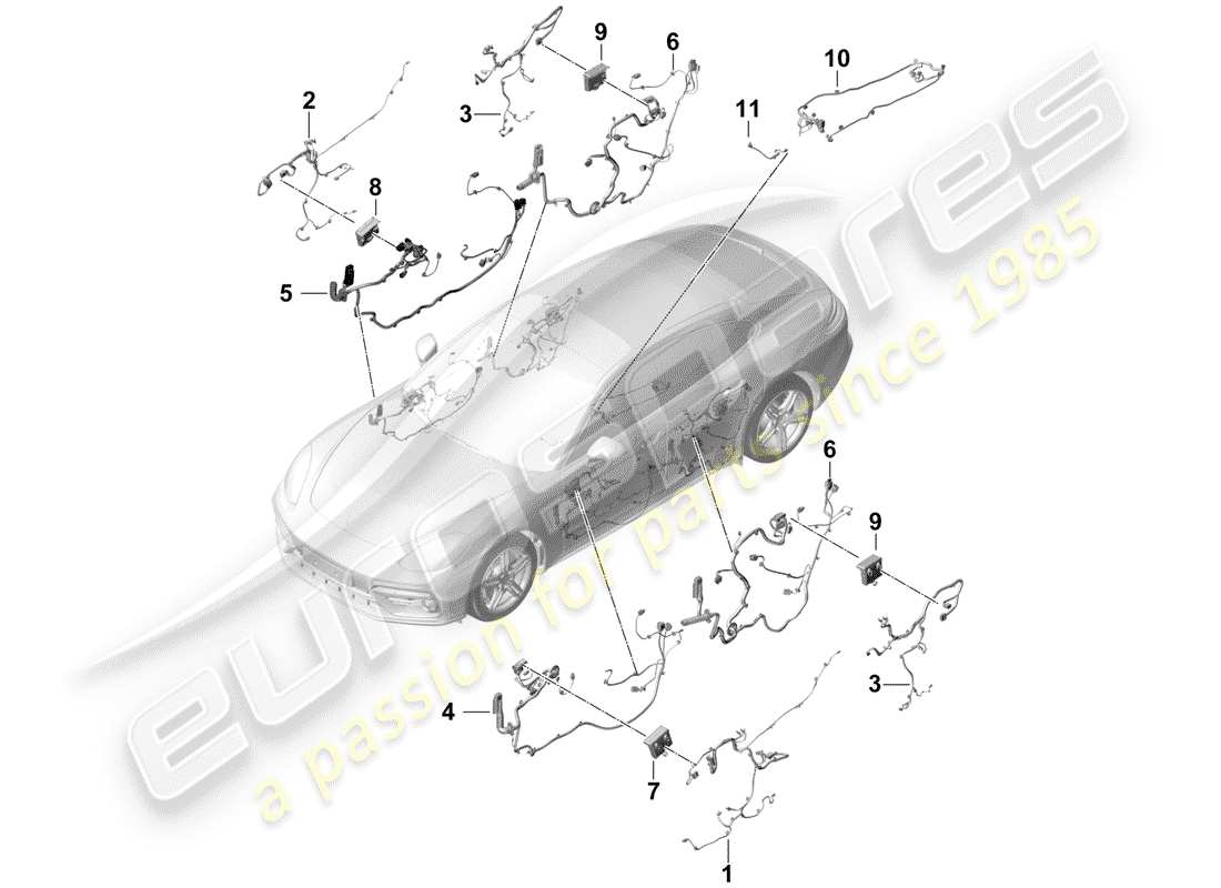 porsche panamera 971 (2019) wiring harnesses part diagram