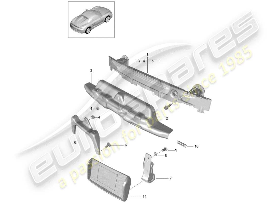 porsche boxster spyder (2016) bumper bracket part diagram