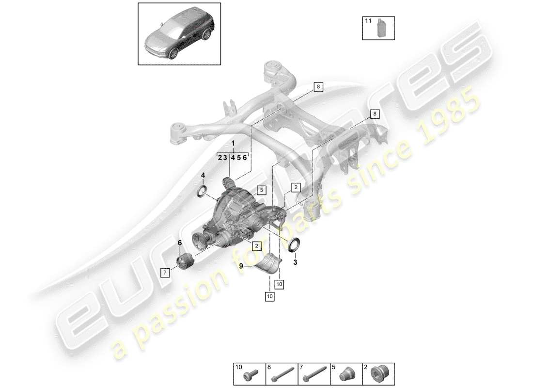 porsche cayenne e3 (2019) rear axle differential part diagram