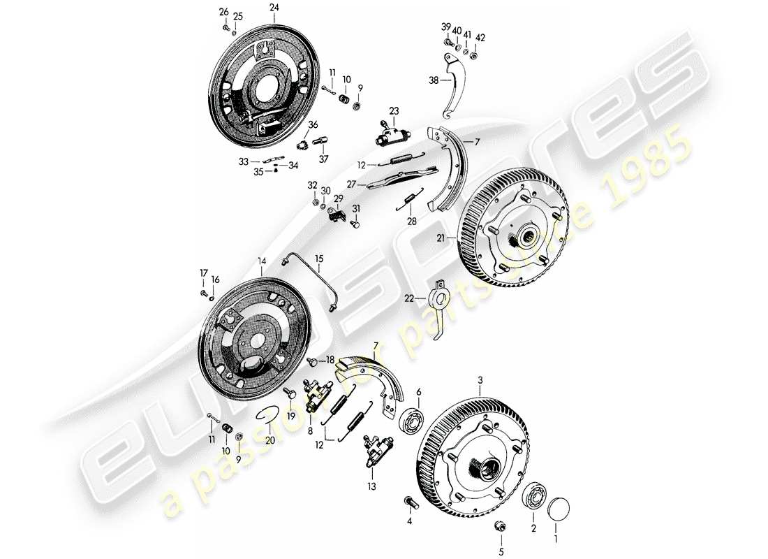 porsche 356/356a (1954) brake part diagram