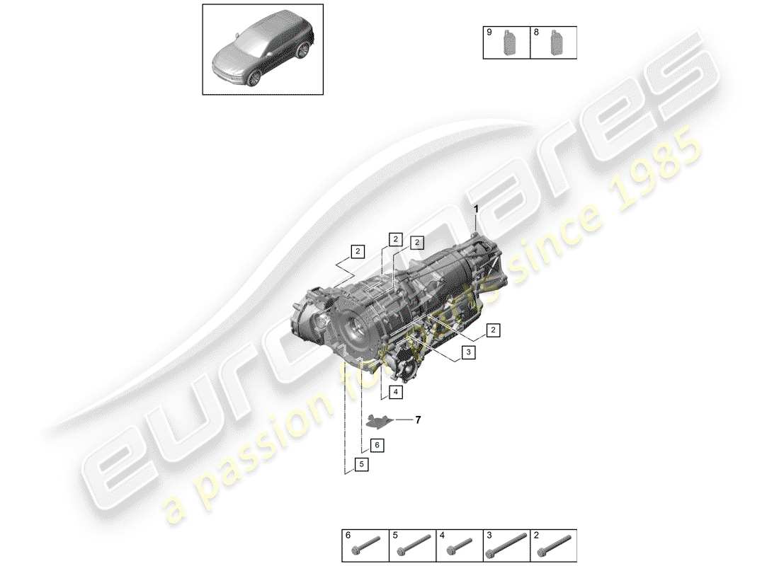 porsche cayenne e3 (2020) 8-speed automatic gearbox part diagram