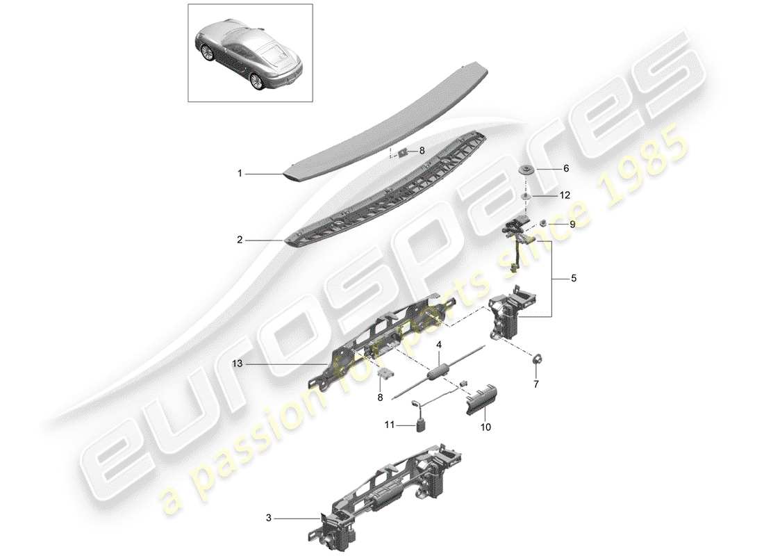 porsche cayman 981 (2015) rear spoiler part diagram