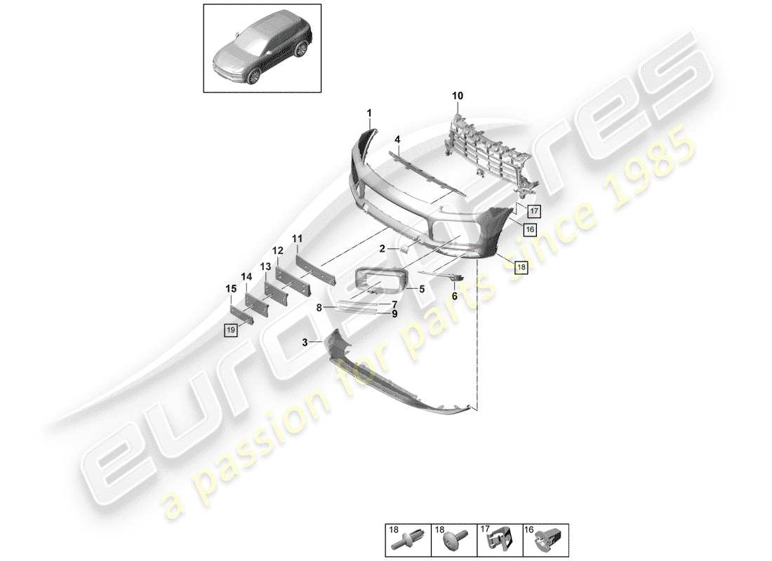 porsche cayenne e3 (2018) bumper part diagram