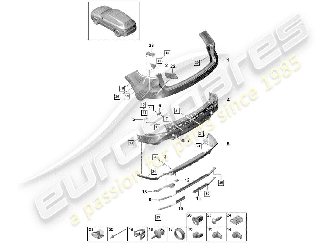 porsche cayenne e3 (2020) bumper part diagram