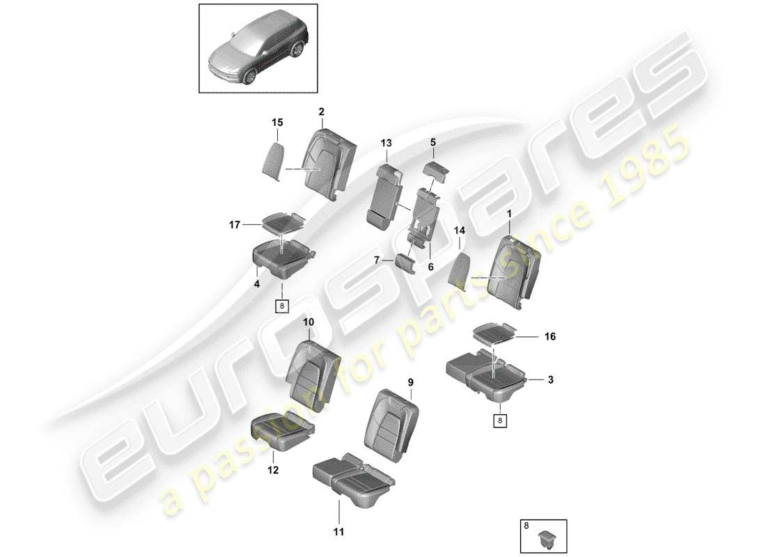 porsche cayenne e3 (2018) seat part diagram